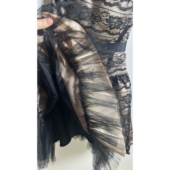 VTG 90s JESSICA MCCLINTOCK GUNNE SAX Dress Strapless Black Lace Overlay Mini Sm - Picture 7 of 12